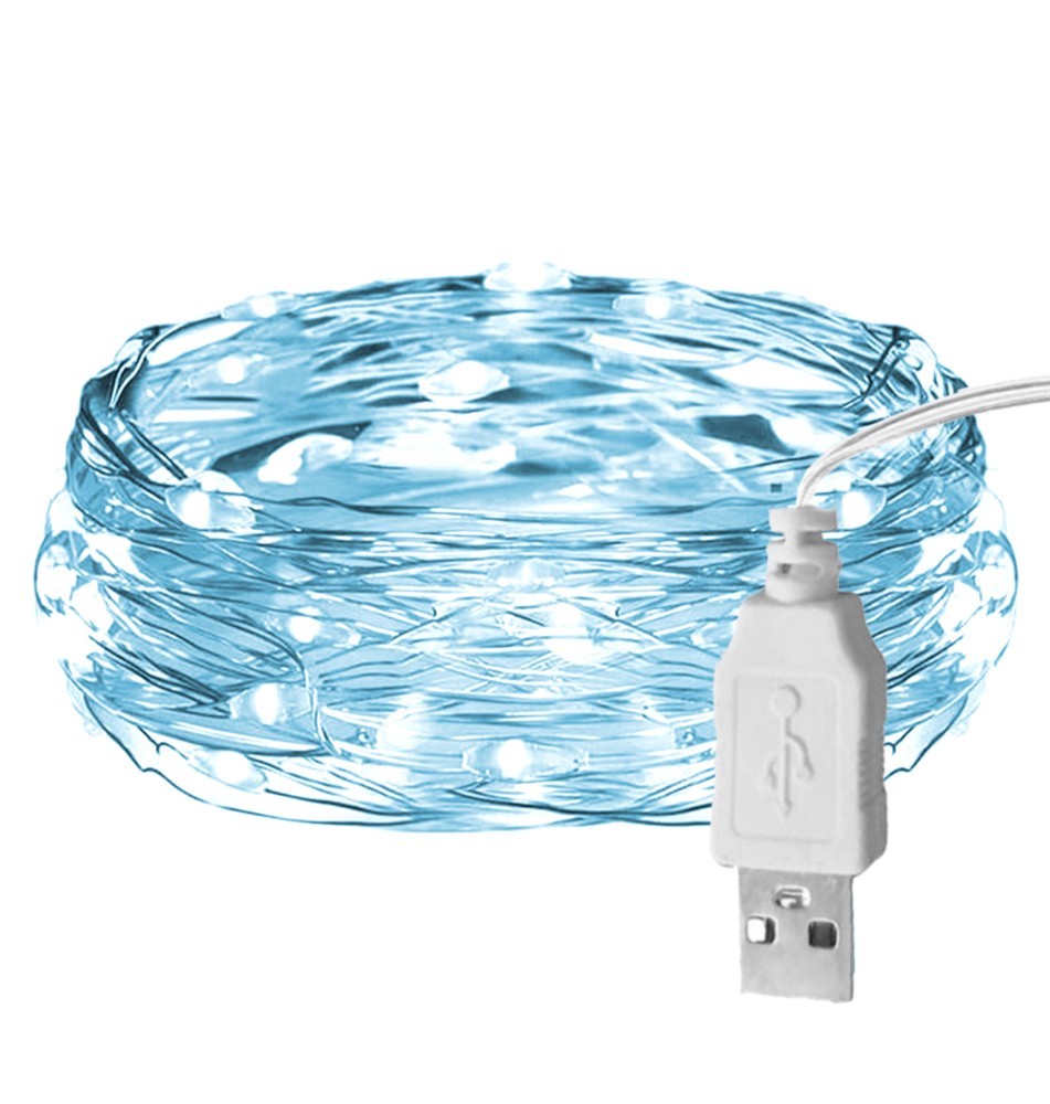 Łańcuch LED świąteczny USB 100 LED 10m 6500K | LVT