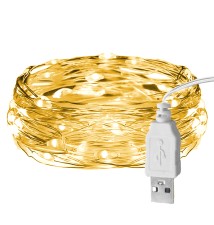 USB Christmas LED String Lights, 100 LEDs, 10 m, 2700K | LVT