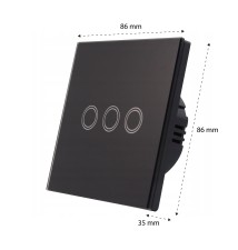 Włącznik szklany dotykowy potrójny czarny