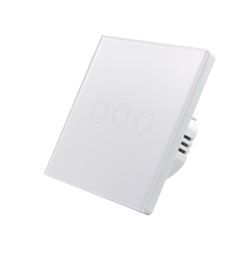 Włącznik szklany dotykowy potrójny biały
