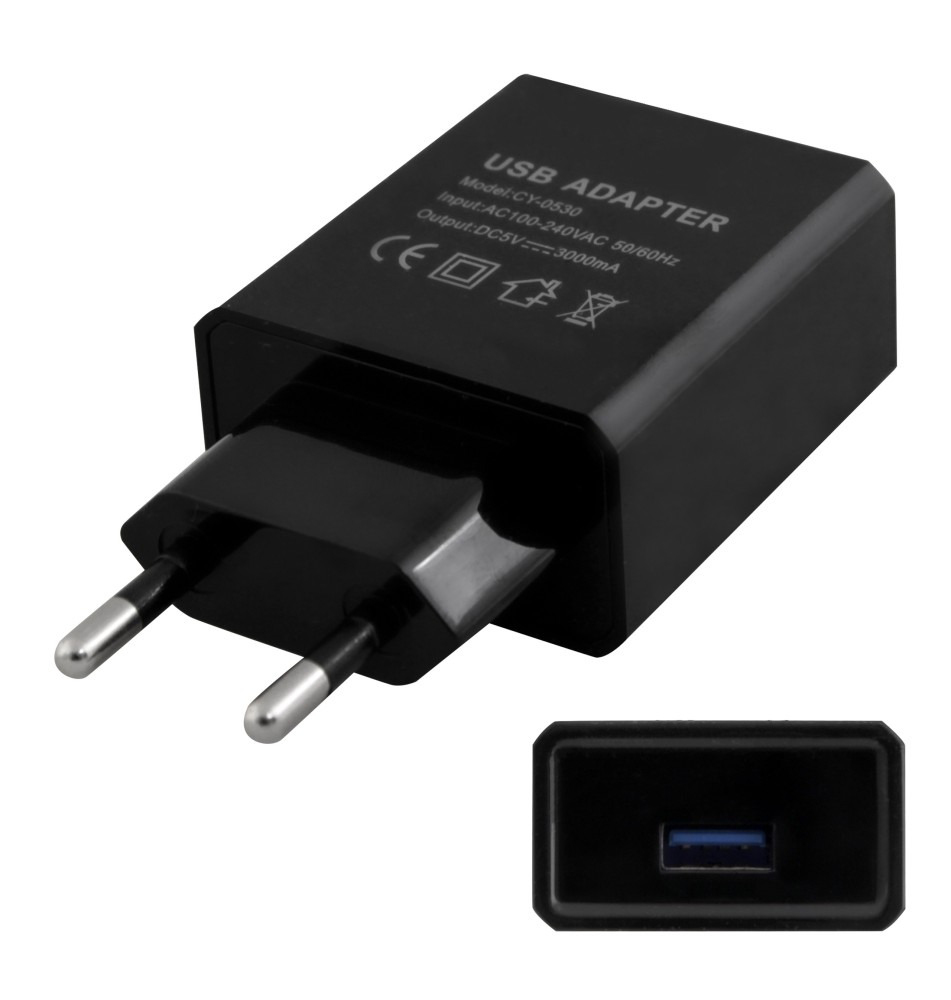 5V/3A Plug-In Power Supply, 1x USB DC, Black | LVT