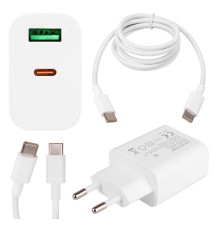 Zasilacz Quick Charge 20W 1xUSB-C 1xUSB-A biały