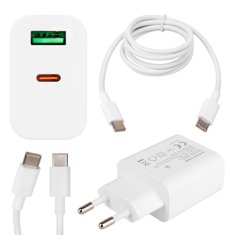 Zasilacz Quick Charge 20W 1xUSB-C 1xUSB-A biały