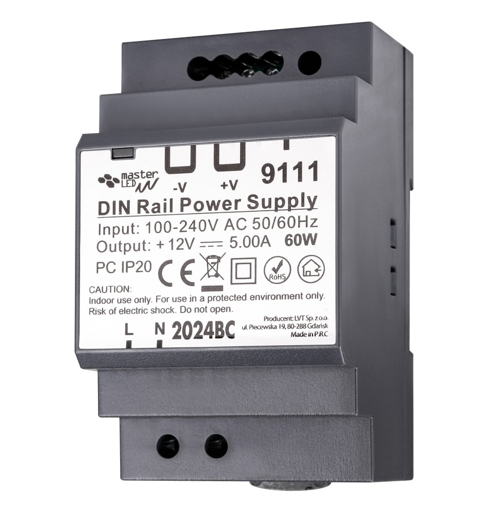 12V 60W 5A IP20 DIN Rail Power Supply | LVT