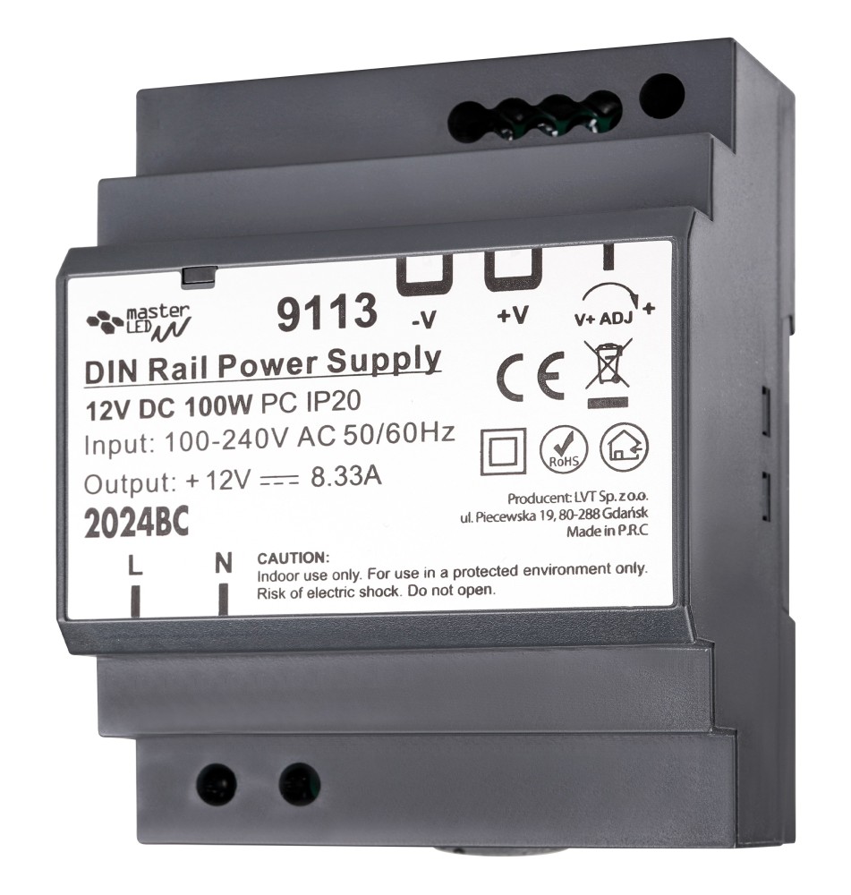 Zasilacz na szynę DIN 12V 100W 8.33A IP20 | LVT