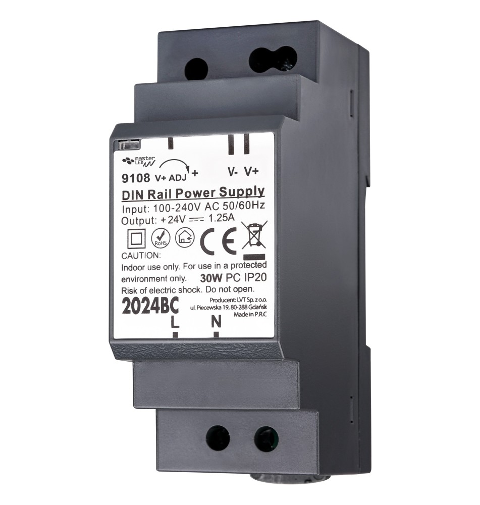 24V 30W 1.25A IP20 DIN Rail Power Supply | LVT