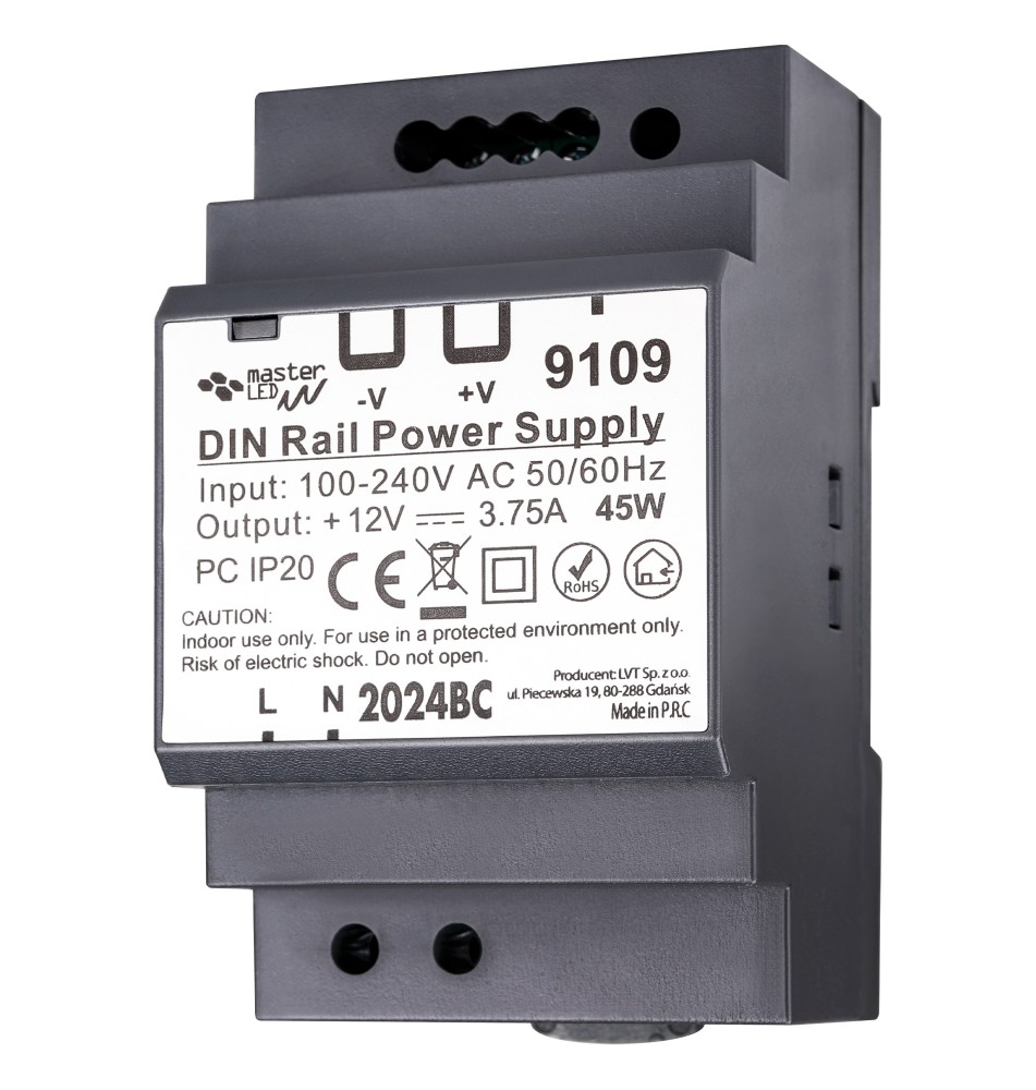 Zasilacz na szynę DIN 12V 45W 3.75A IP20 | LVT
