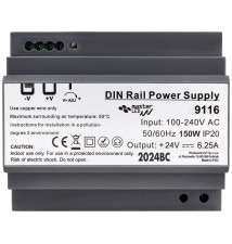 24V 150W 6.25A IP20 DIN Rail Power Supply | LVT
