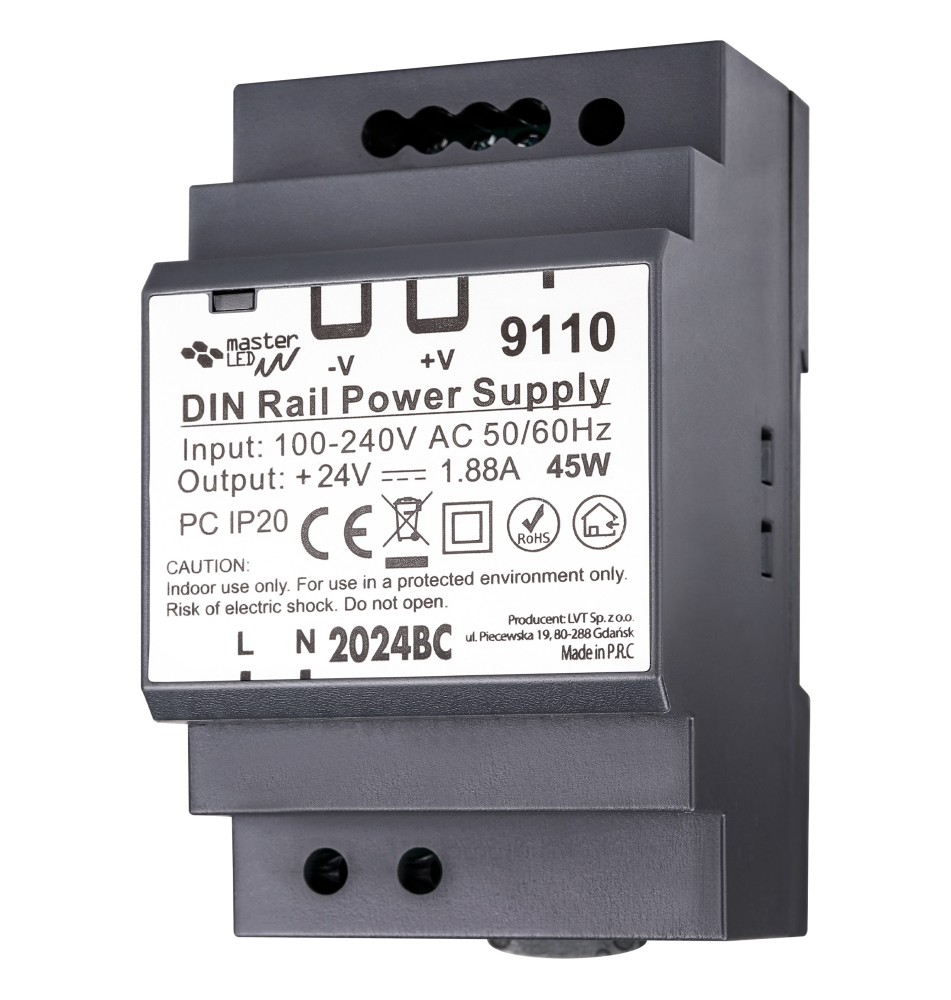 Zasilacz na szynę DIN 24V 45W 1.88A IP20 | LVT