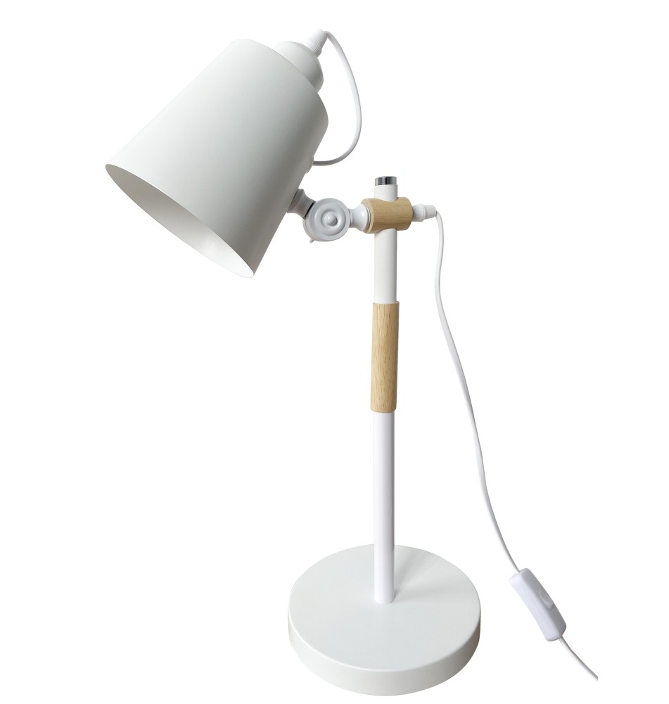 Lampa biurkowa Kasio E27 biała drewniana | LVT