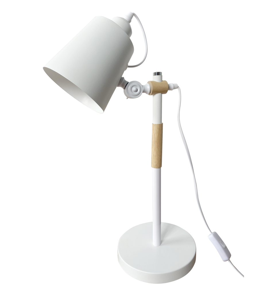 Lampa biurkowa Kasio E27 biała drewniana