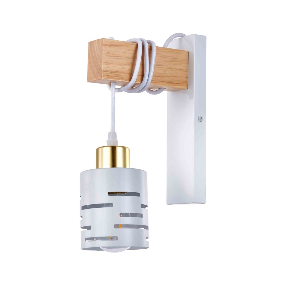 Kinkiet E27 LED Elen wiszący x1 biały + złoty + drewno | LVT