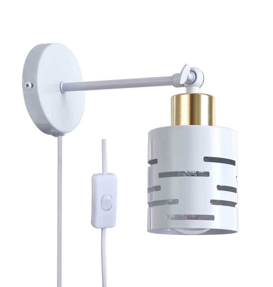 Kinkiet E27 LED Elen ruchomy x1 biały + złoty z wtyczką