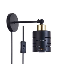 Elen Adjustable E27 LED Wall Sconce x1, Black + Gold, with Plug | LVT