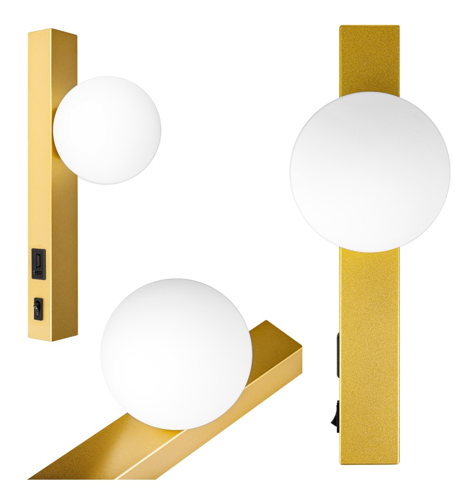 Bali-10 G9 USB A+C Reading Wall Sconce with Gold Switch | LVT