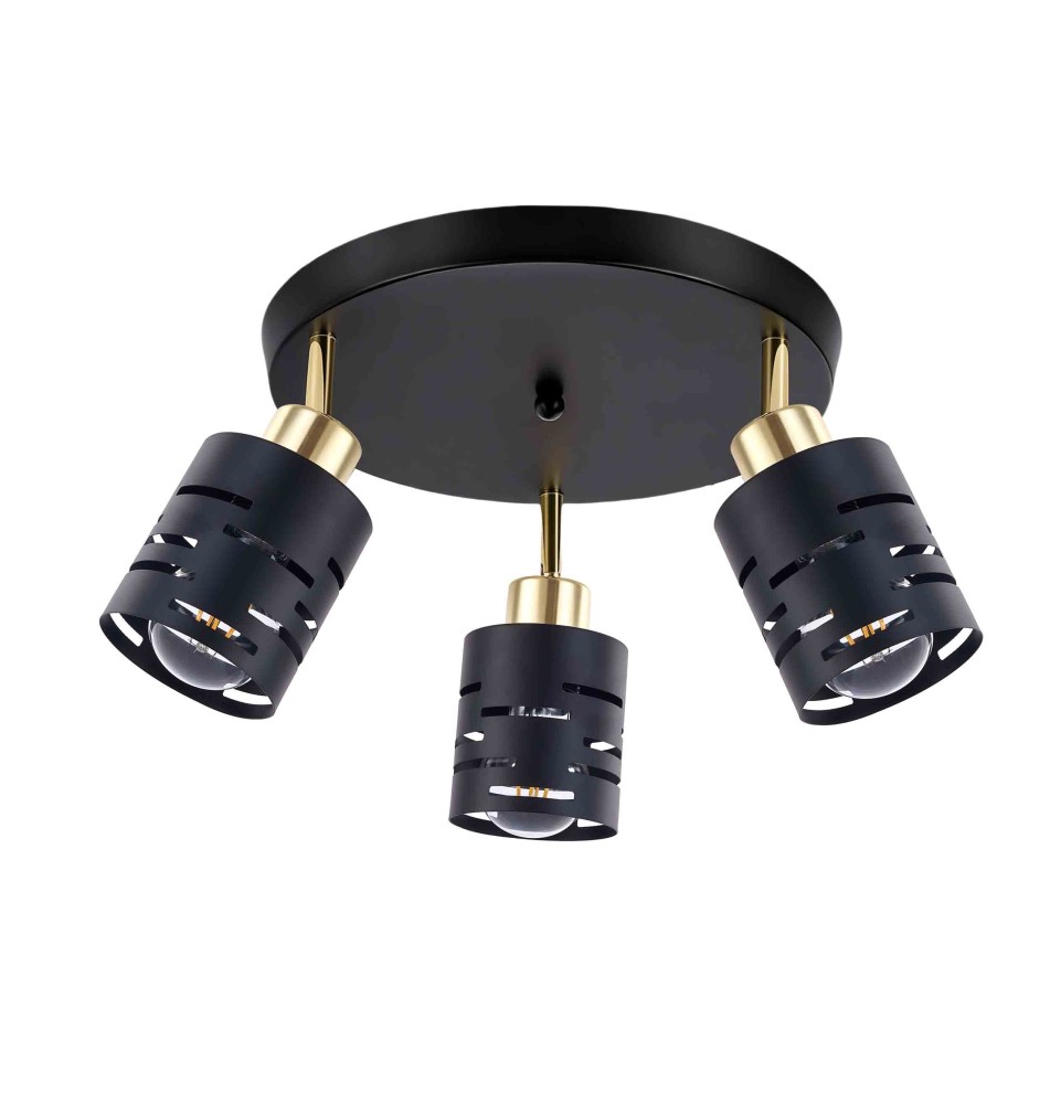 Kinkiet E27 LED Elen ruchomy x3 czarny + złoty okrągły | LVT
