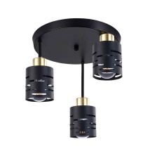 Kinkiet E27 LED Elen x3 czarny + złoty okrągły