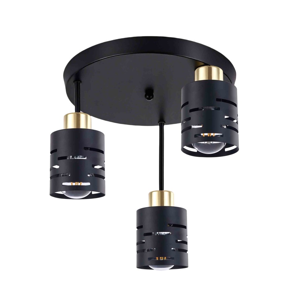 Kinkiet E27 LED Elen x3 czarny + złoty okrągły