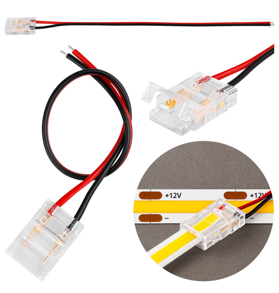 Złączka do taśmy LED COB 10mm zatrzaskowa z kablem | LVT