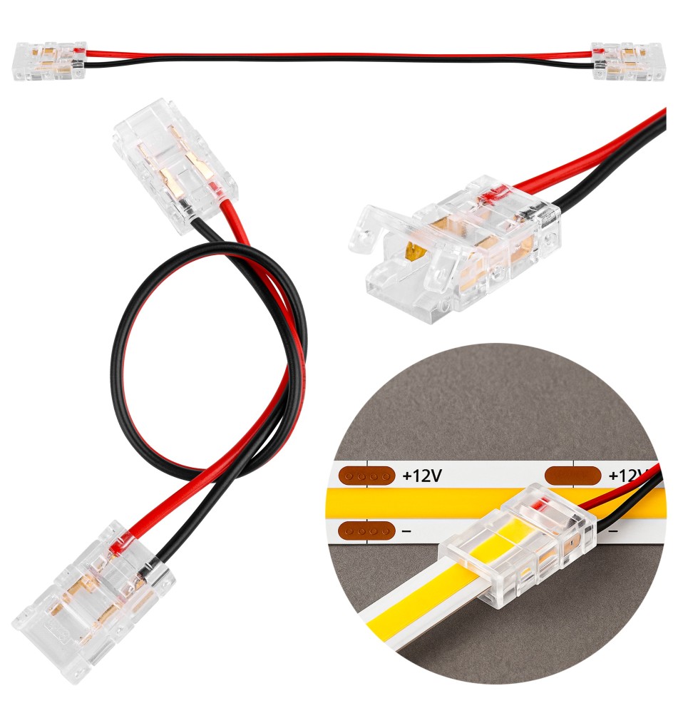 Złączka do taśmy LED COB 8mm zatrzask dwustronna z kablem