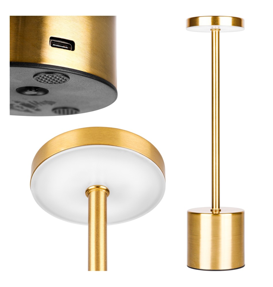 Riti LED 3CCT Rechargeable Desk Lamp, Gold | LVT