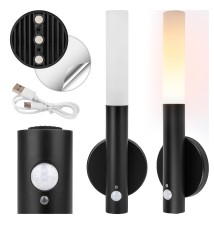 Lampa LED Akumulatorowa Stick PIR czarna magnes