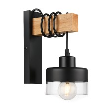 Kinkiet E27 LED Stark wiszący x1 czarny + drewno | LVT