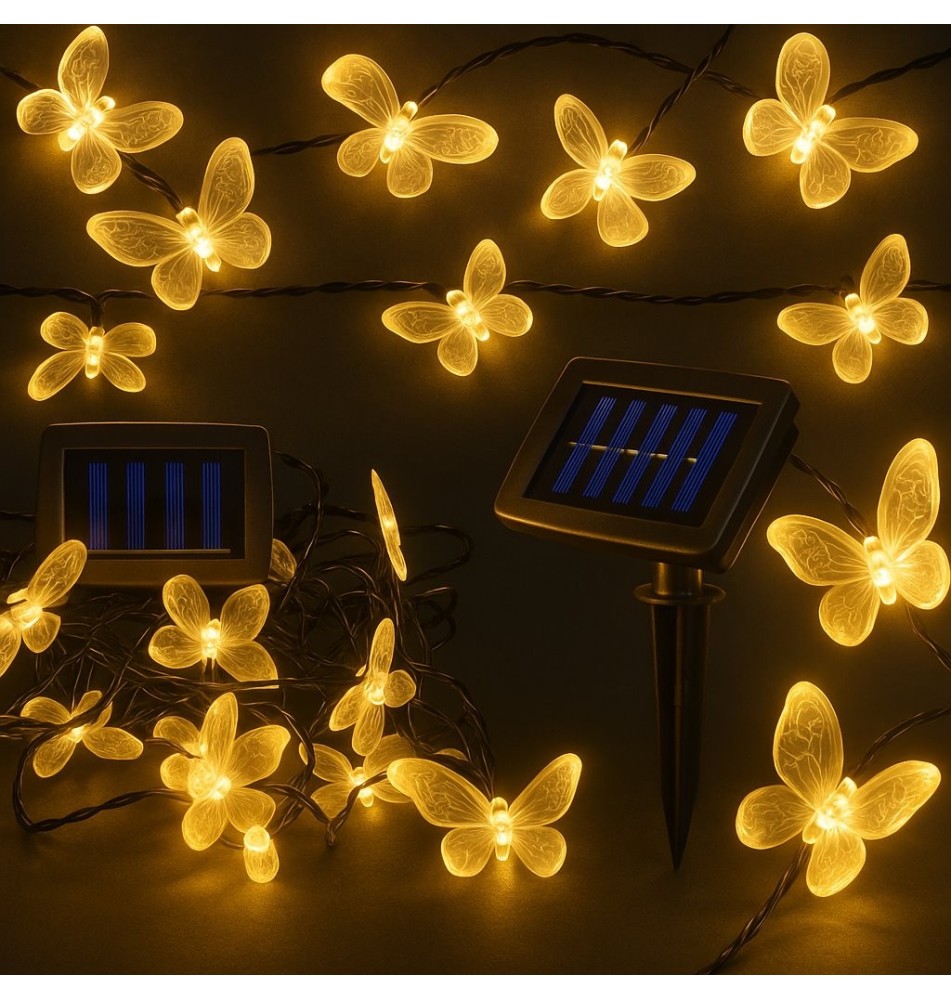 Girlanda LED solarna 20 LED 580cm motylek | LVT