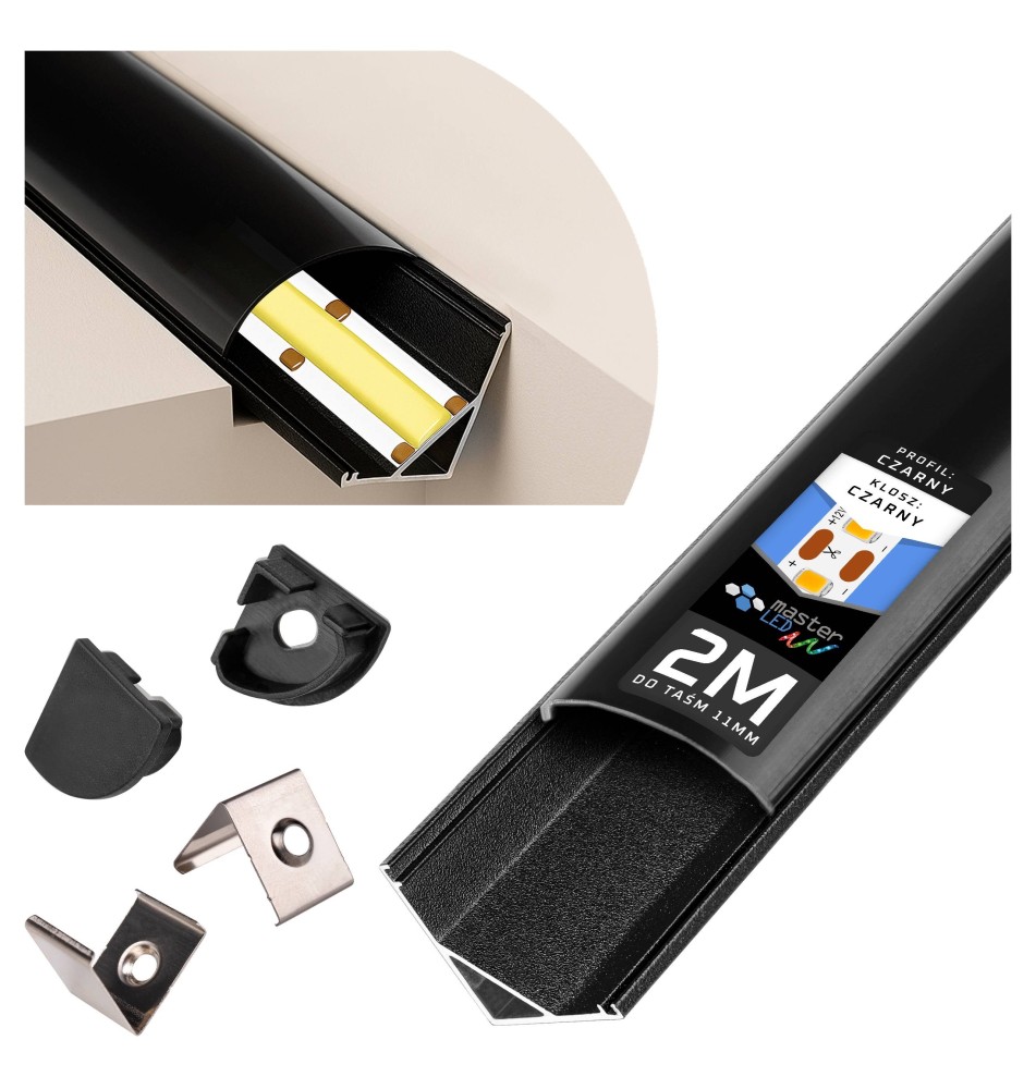 Masterled Angled LED Profile, 2 m, Black | LVT