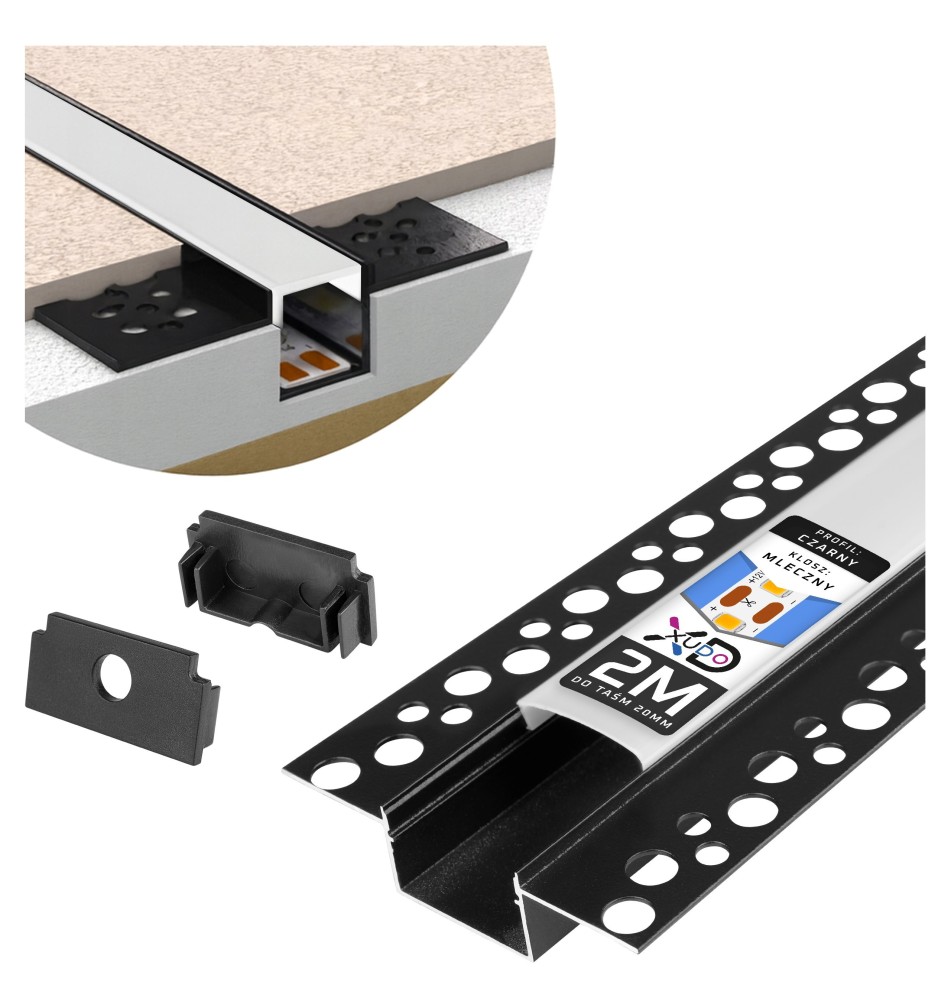 GK Profile 20 mm, 2 m, Black, Frosted Glass | LVT