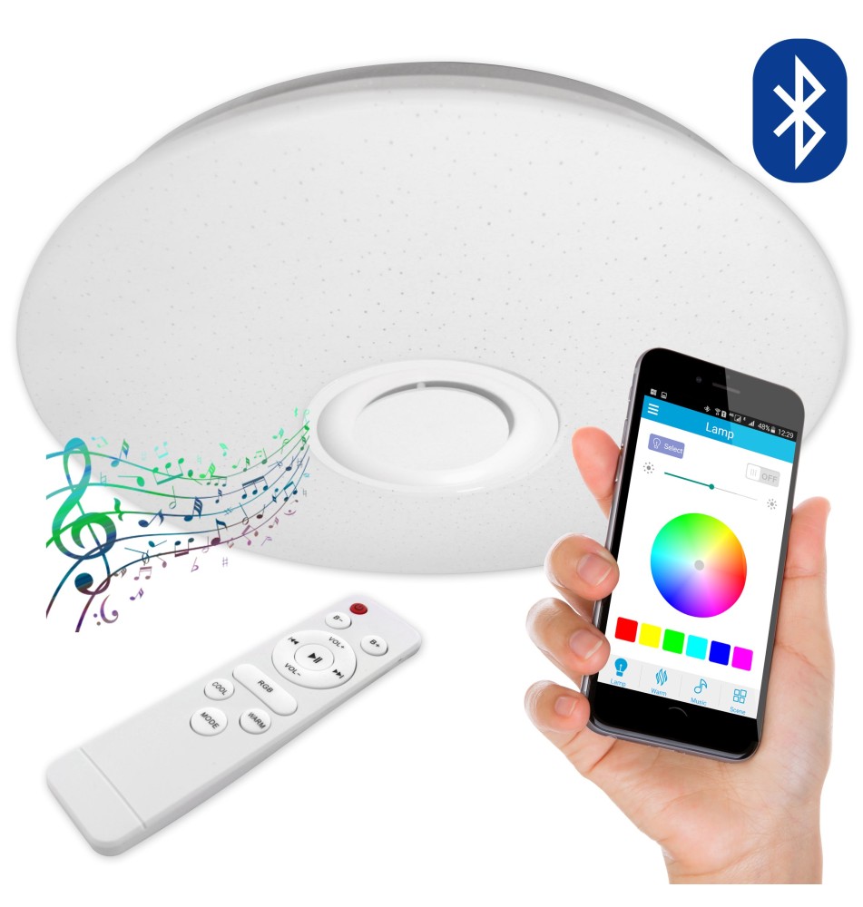 Plafon Led Porto 48W 400mm RGBW CCT Głośnik Pilot.