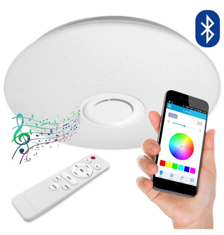 Porto 48W 400mm RGBW CCT LED Ceiling Light with Speaker and Remote Control. | LVT