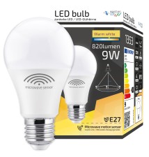 Żarówka LED E27 czujnik mikrofalowy A60 3000K 9W.