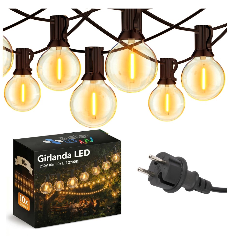 LED String Lights 230V 10m 10x E12 2700K | LVT