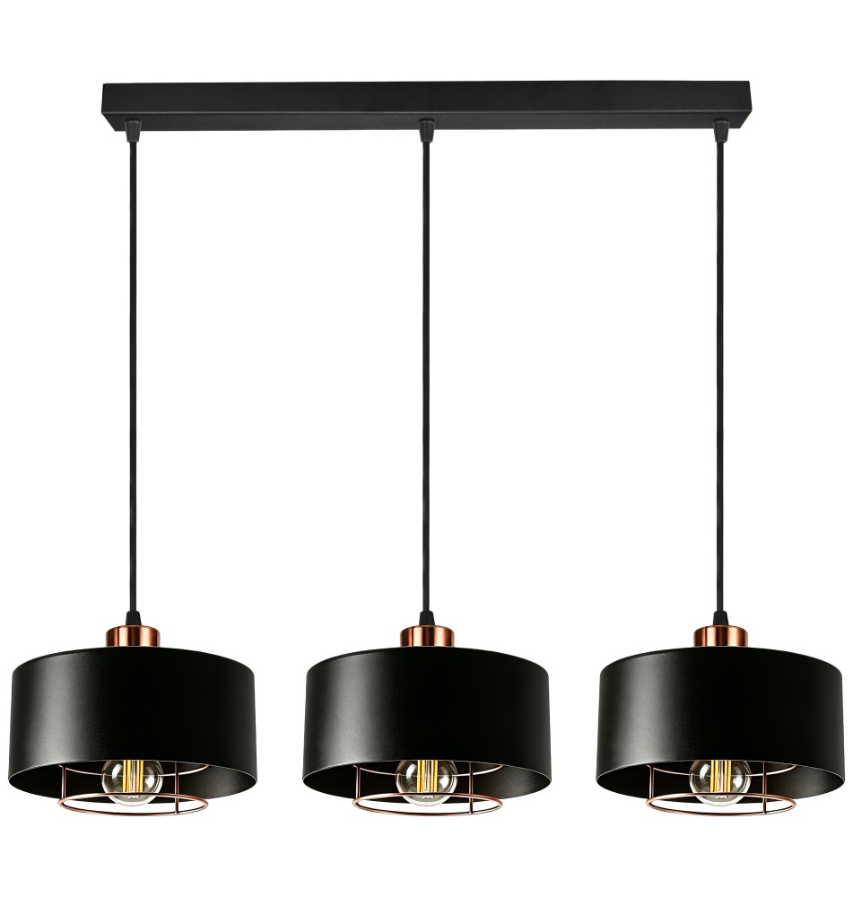 Nilo E27 Pendant Light, 3-Light, 20 cm, Black + Copper | LVT