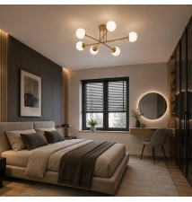 Bali-12 E27 LED Chandelier, 74 cm, x6, Beige + Gold | LVT