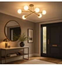 Bali-12 E27 LED Chandelier, 74 cm, x6, Beige + Gold | LVT