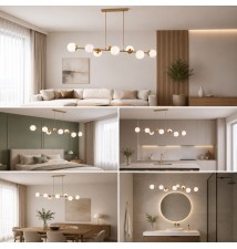 Oprawa wisząca E27 Bali-12 120cm x8 beż+złoty | LVT