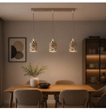 Elen E27 Pendant Light, 3-Bulb, 50 cm, Beige + Gold | LVT