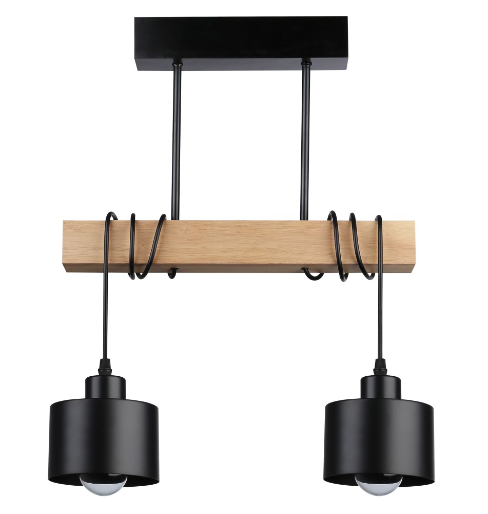 Elza E27 Pendant Light, 2-Pack, 40 cm, Black + Wood | LVT