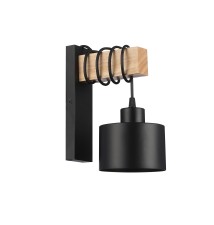 Kinkiet E27 LED Elza wiszący x1 czarny + drewno