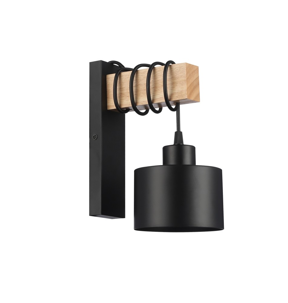 Kinkiet E27 LED Elza wiszący x1 czarny + drewno | LVT