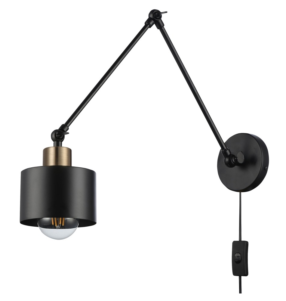 Kinkiet E27 LED Elza wysięgnik x1 czarny + miedź | LVT