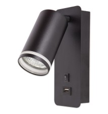 Kinkiet do czytania Ring GU10 55mm czarny USB A + C | LVT
