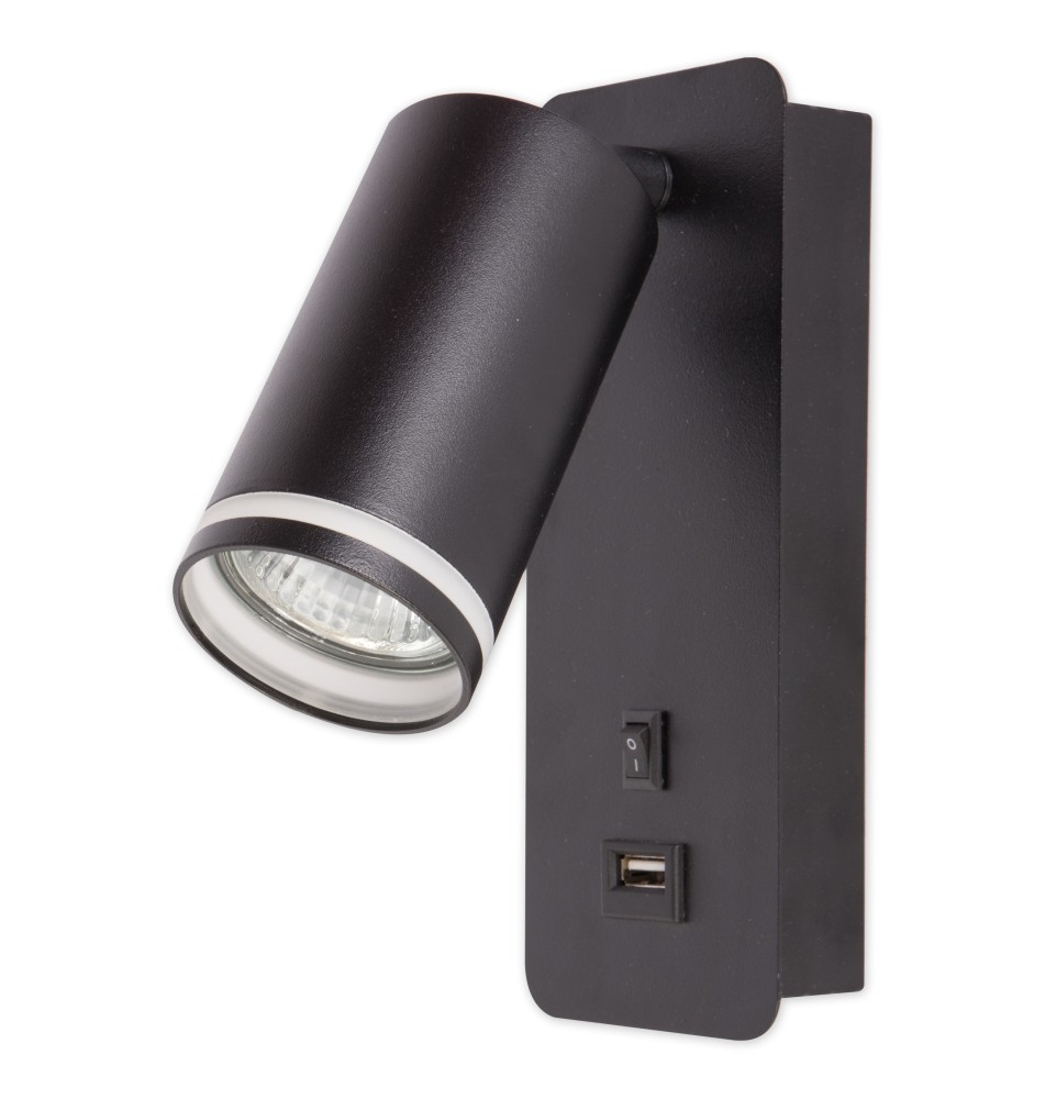 Kinkiet do czytania Ring GU10 55mm czarny USB A + C | LVT