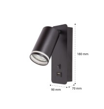 Ring GU10 55mm Black USB A + C Reading Wall Sconce | LVT