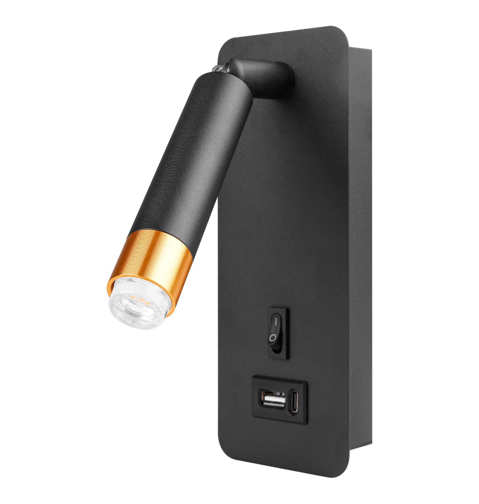 Kinkiet do czytania Piero G9 USB czarny + złoty