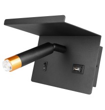 Kinkiet do czytania Piero G9 półka USB czarny + złoty | LVT