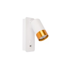 Kinkiet do czytania Klemens GU10 biały + złoty USB A + C