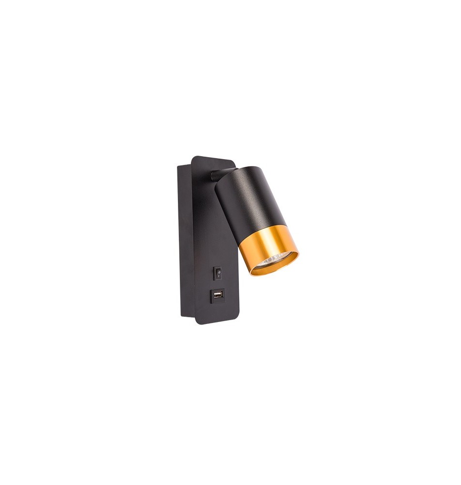 Kinkiet do czytania Klemens GU10 czarny + złoty USB A + C | LVT